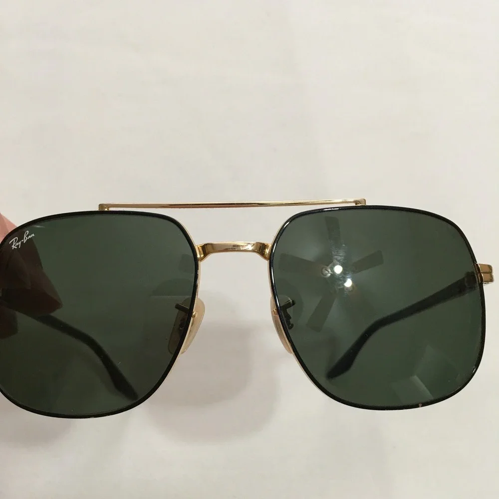 Ray-Ban Sunglasses Mens Large Black Gold Square Double Bridge Aviator